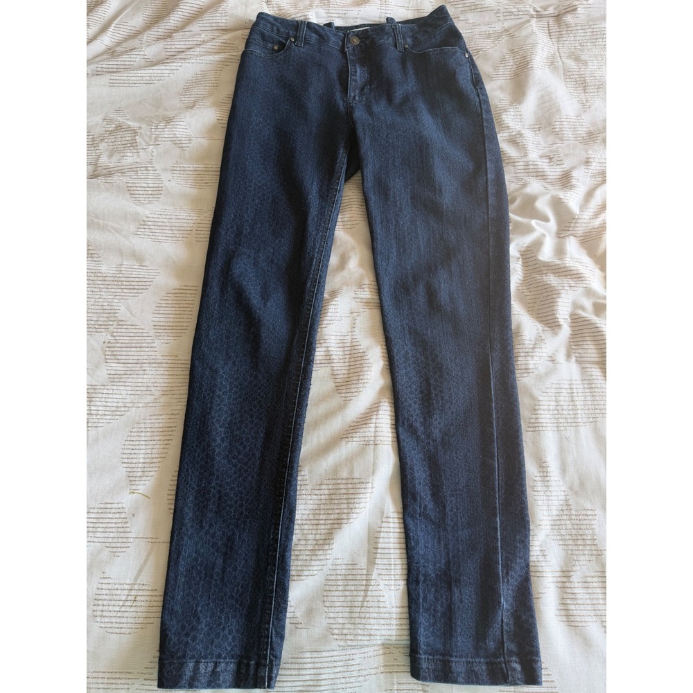 Per Se Women Dark Wash Snakeskin Print Straight Leg Denim Jeans Indigo Blue